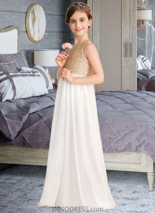 Kaleigh A-Line Scoop Neck Floor-Length Chiffon Sequined Junior Bridesmaid Dress DPP0013662