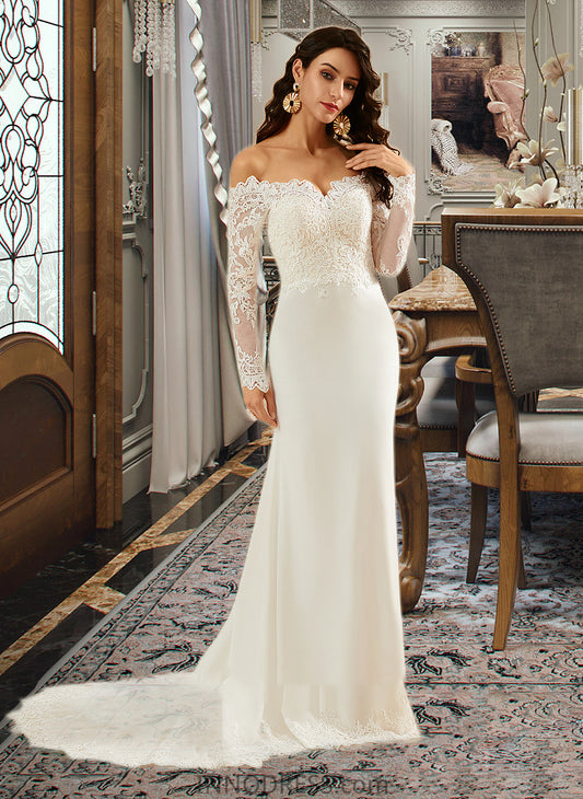 Heidy Trumpet/Mermaid Off-the-Shoulder Court Train Wedding Dress With Lace DPP0013680