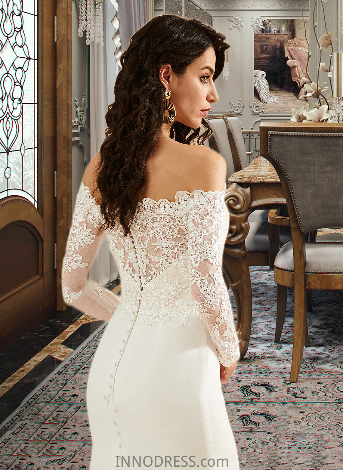 Heidy Trumpet/Mermaid Off-the-Shoulder Court Train Wedding Dress With Lace DPP0013680