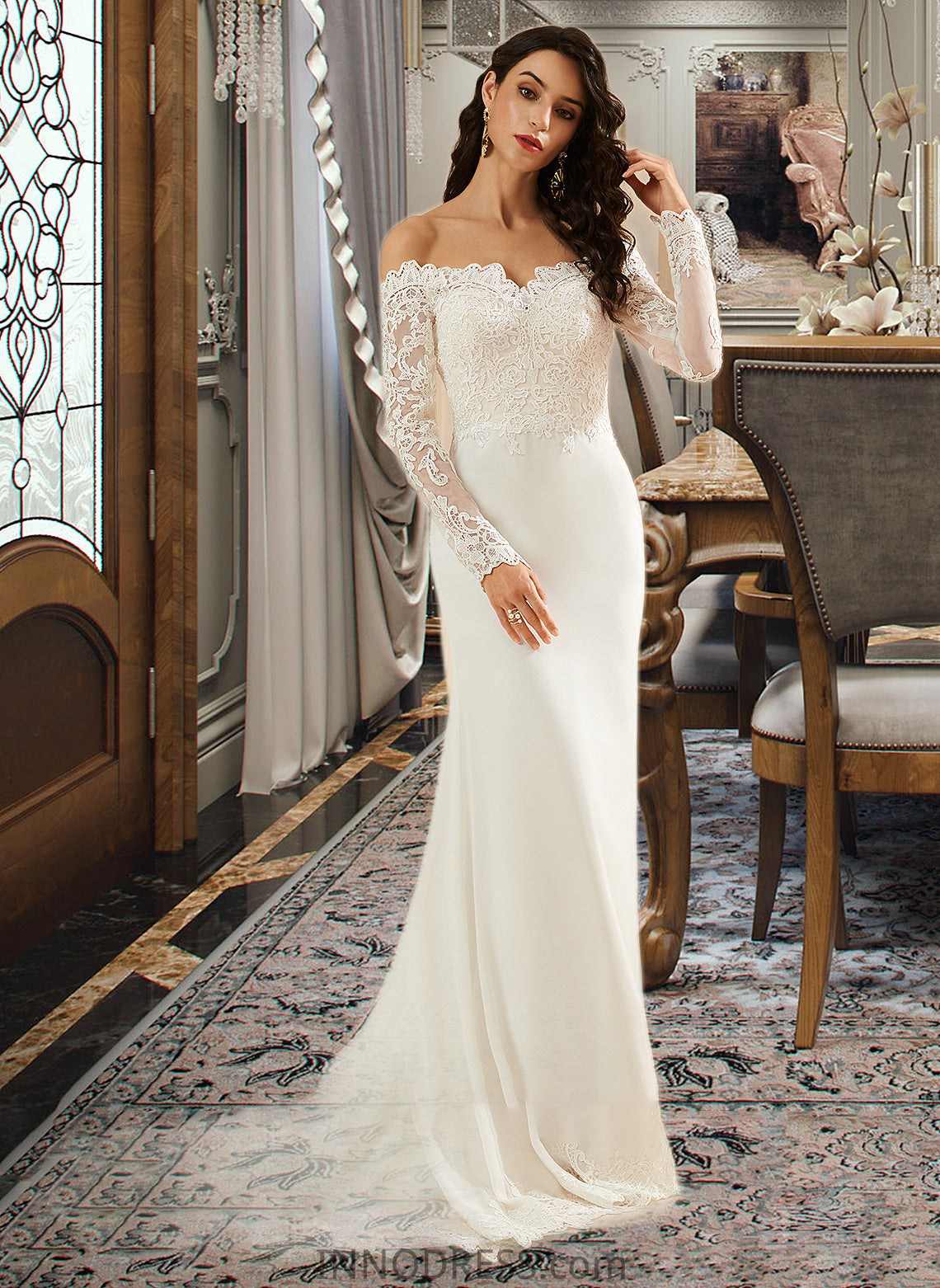 Heidy Trumpet/Mermaid Off-the-Shoulder Court Train Wedding Dress With Lace DPP0013680