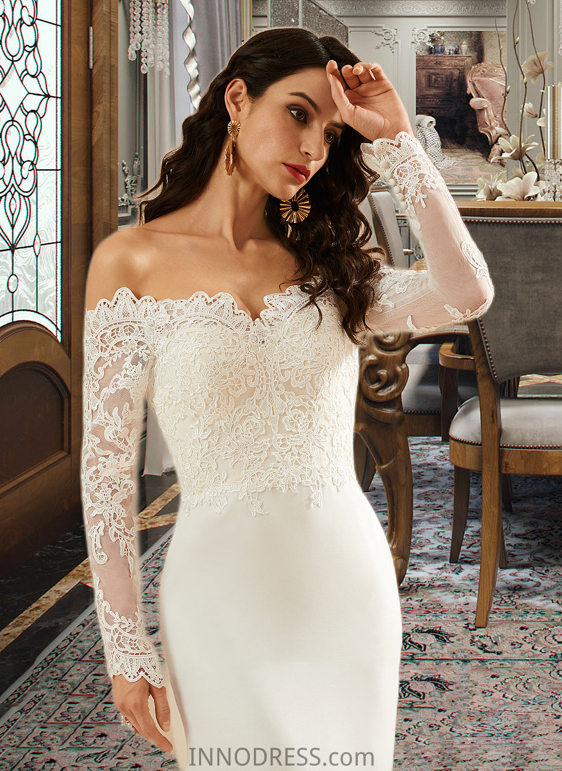 Heidy Trumpet/Mermaid Off-the-Shoulder Court Train Wedding Dress With Lace DPP0013680