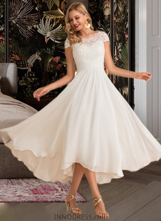 Sienna A-Line Scoop Neck Asymmetrical Chiffon Wedding Dress DPP0013683