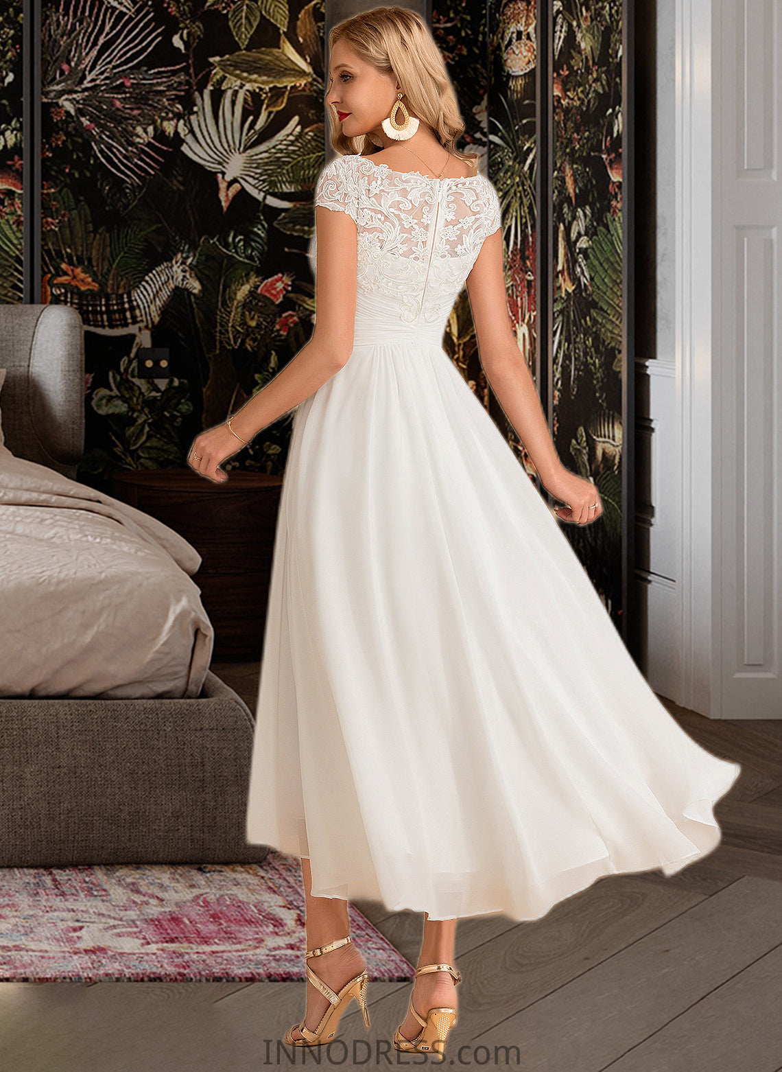 Sienna A-Line Scoop Neck Asymmetrical Chiffon Wedding Dress DPP0013683