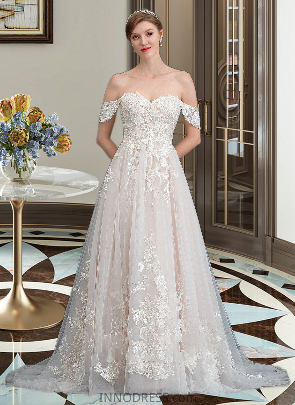 Roselyn Ball-Gown/Princess Sweetheart Sweep Train Tulle Wedding Dress DPP0013685