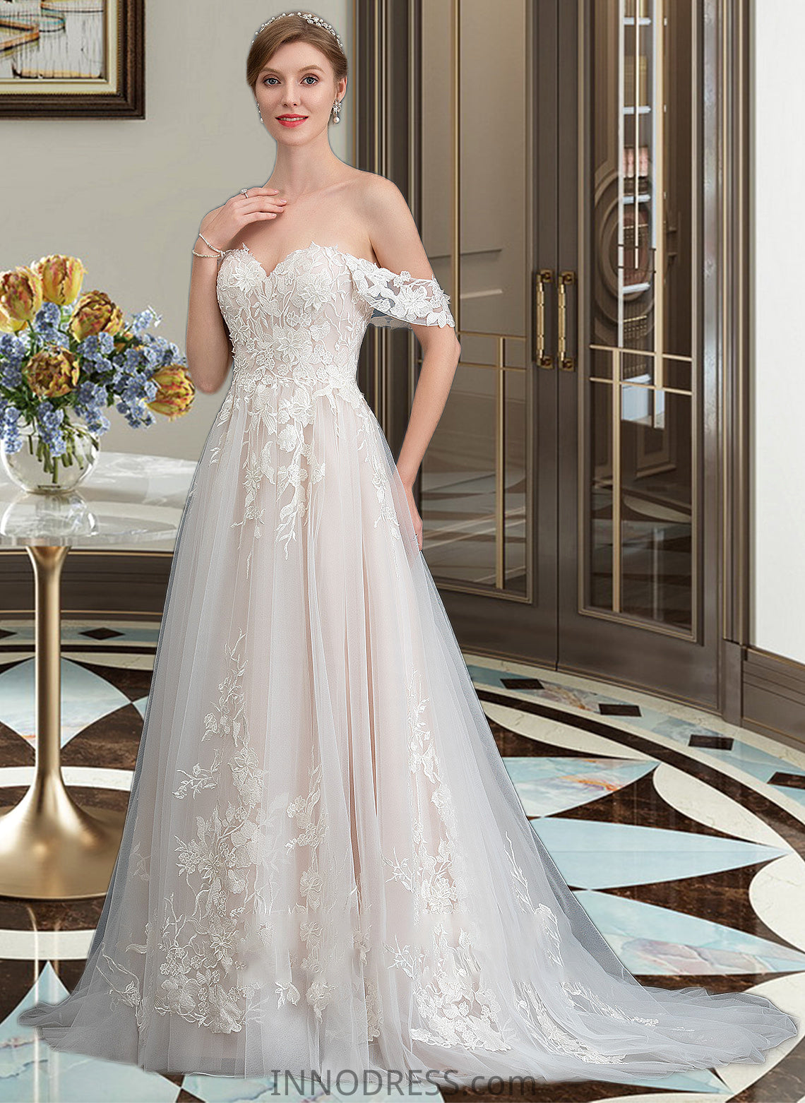 Roselyn Ball-Gown/Princess Sweetheart Sweep Train Tulle Wedding Dress DPP0013685