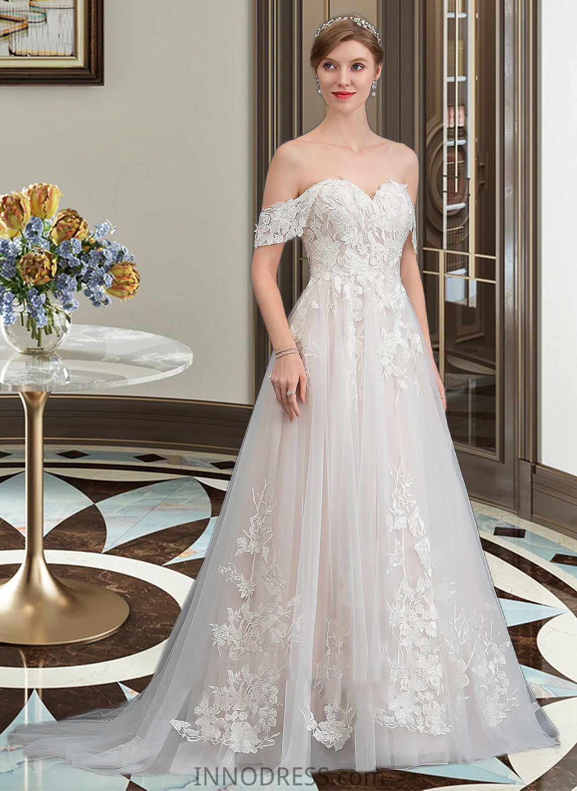 Roselyn Ball-Gown/Princess Sweetheart Sweep Train Tulle Wedding Dress DPP0013685