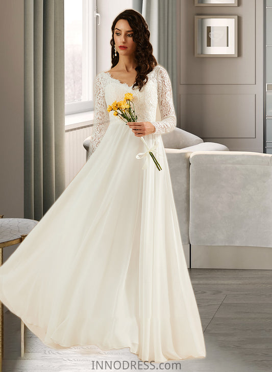 Lizeth A-Line V-neck Sweep Train Wedding Dress With Lace DPP0013696