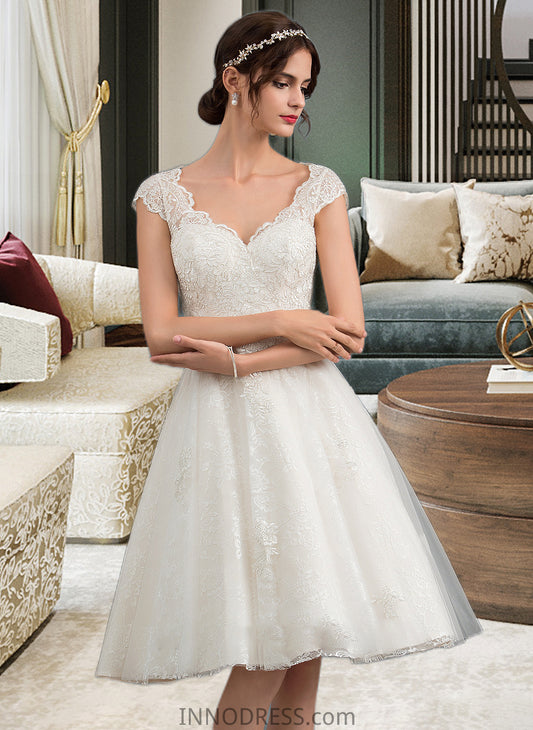 Jessie A-Line V-neck Knee-Length Tulle Lace Wedding Dress DPP0013700