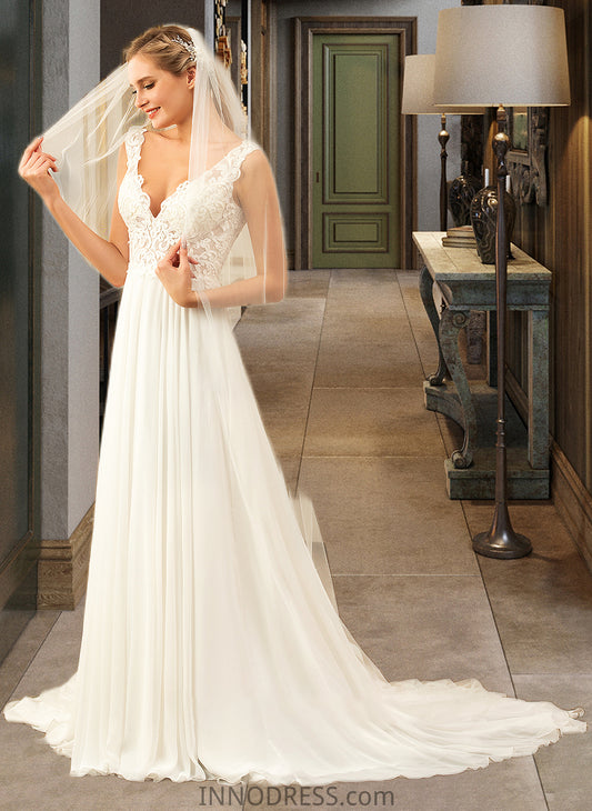 Sophia A-Line V-neck Court Train Chiffon Wedding Dress DPP0013701