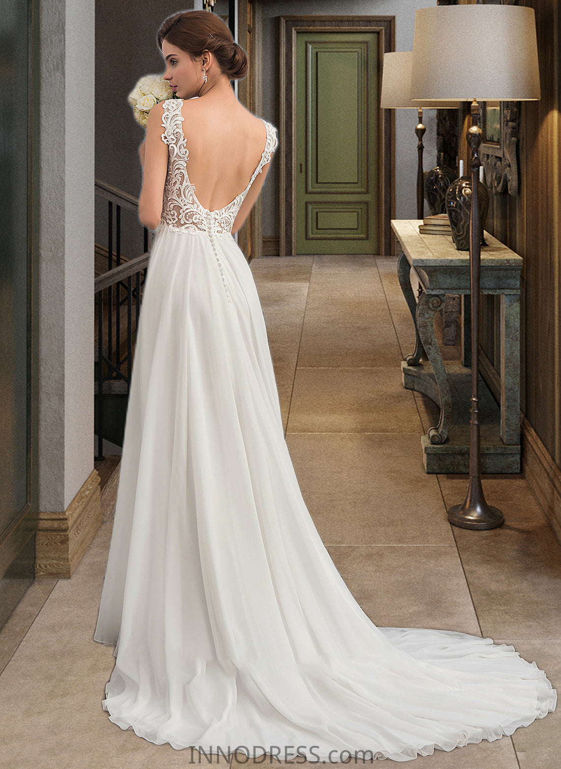 Sophia A-Line V-neck Court Train Chiffon Wedding Dress DPP0013701