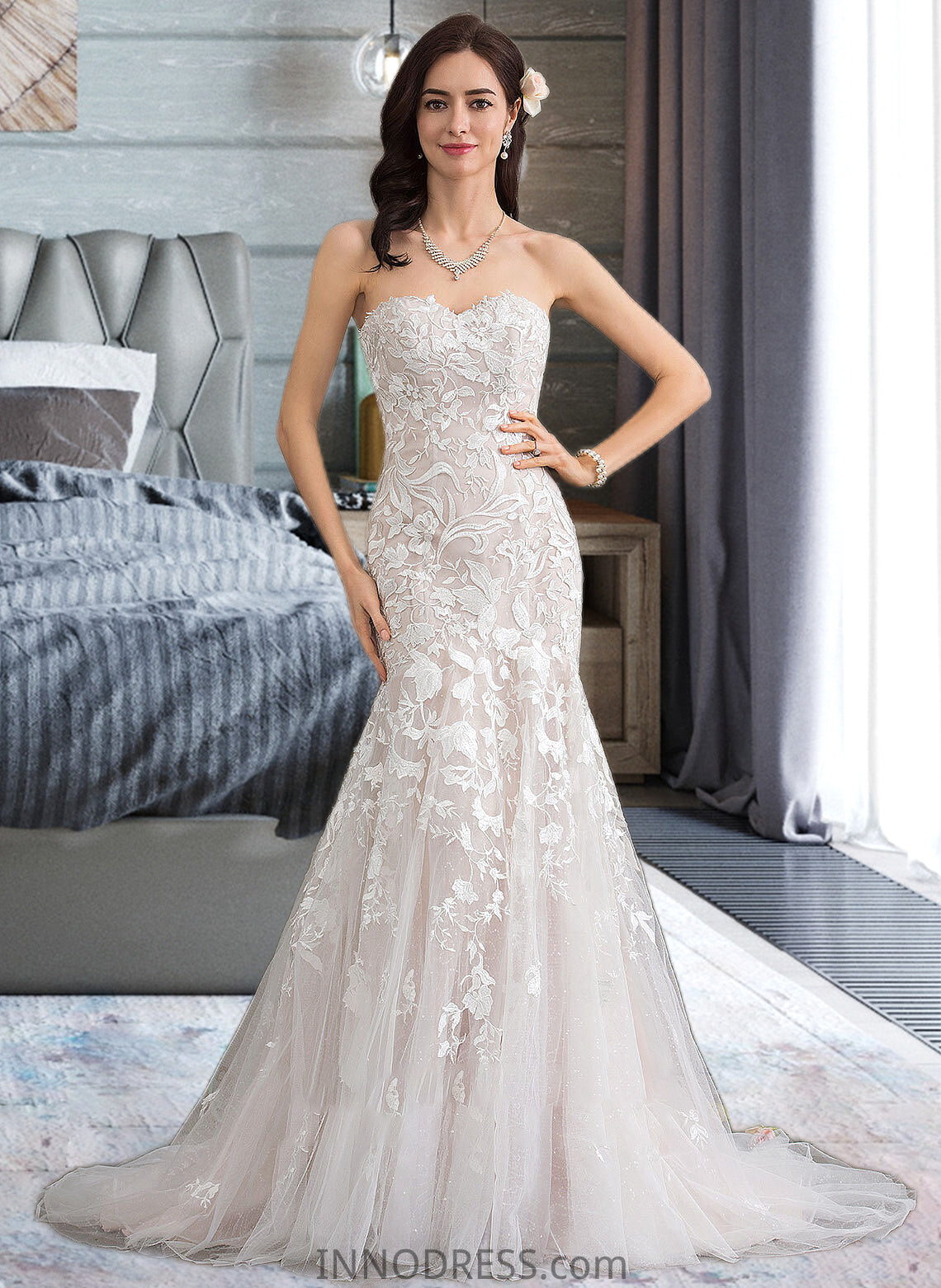 Luciana Trumpet/Mermaid Sweetheart Court Train Tulle Lace Wedding Dress DPP0013710