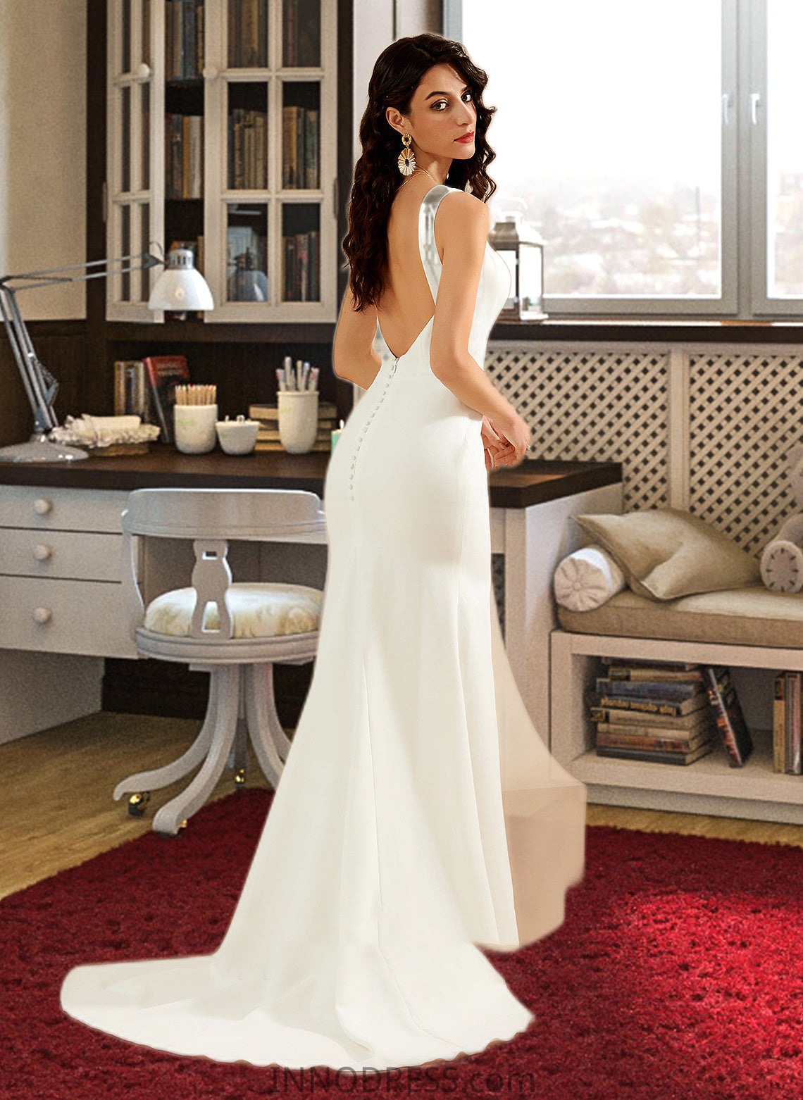 Amirah Trumpet/Mermaid V-neck Court Train Wedding Dress DPP0013714