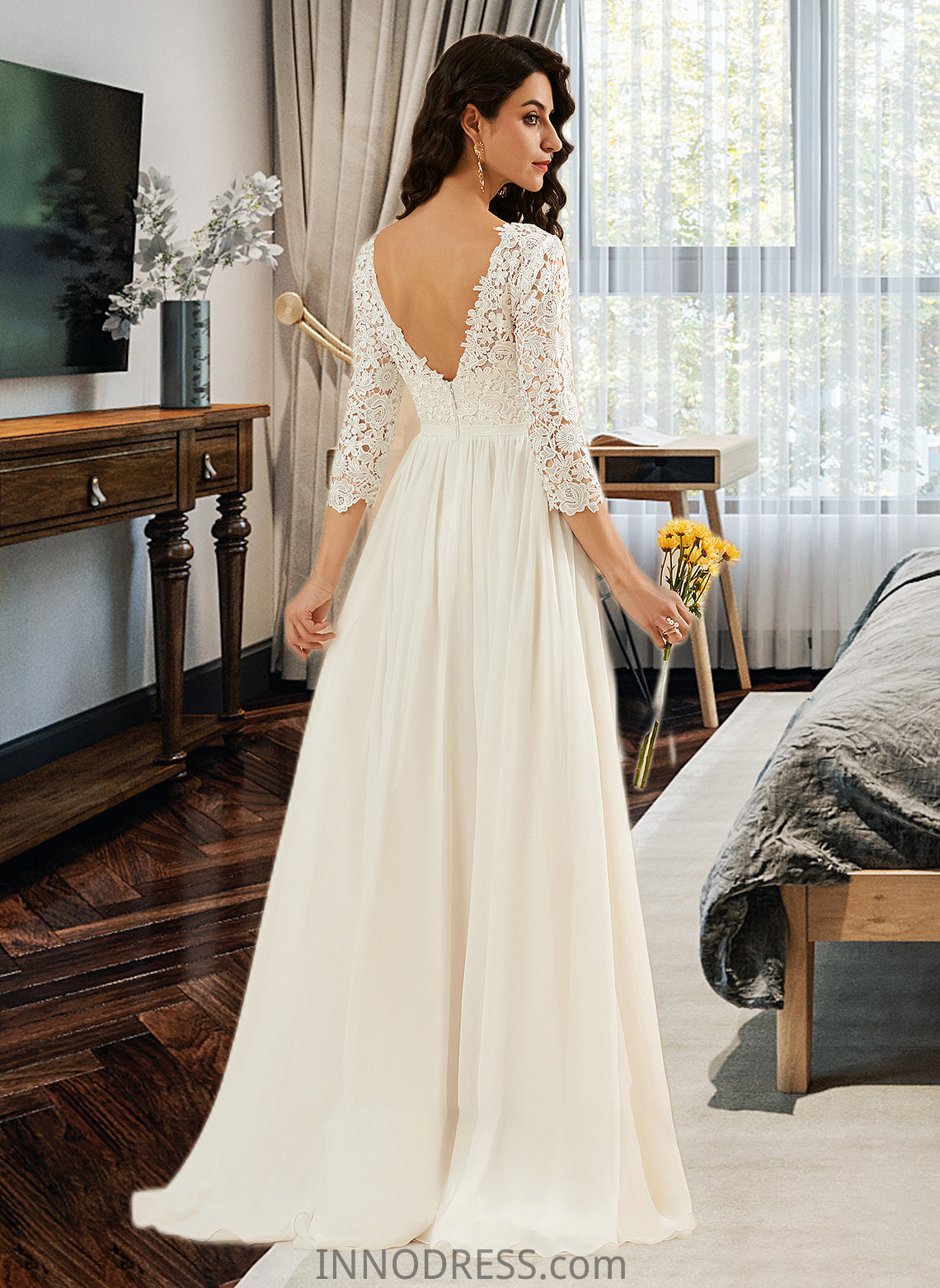 Desirae A-Line Sweep Train Wedding Dress With Lace DPP0013715