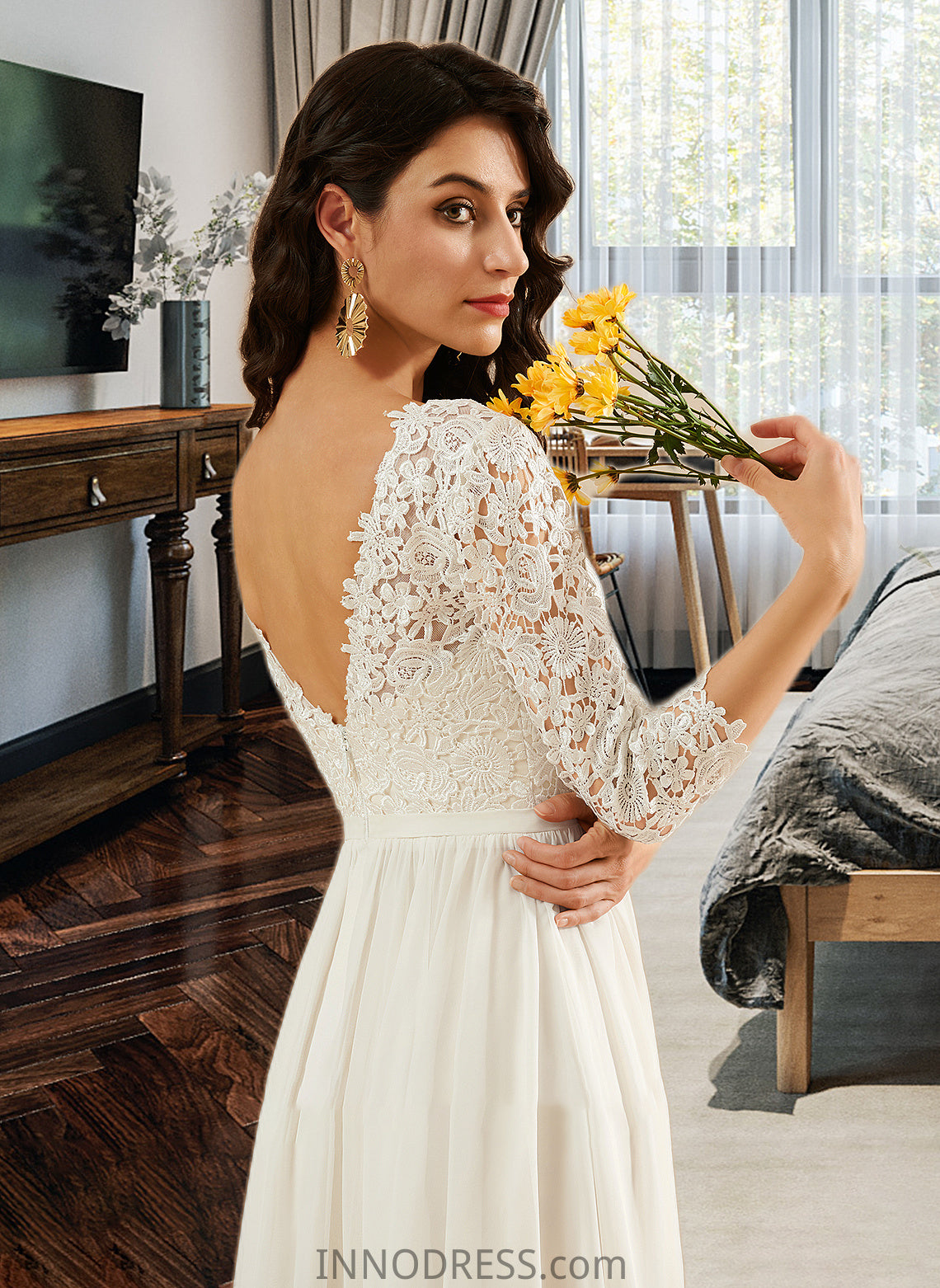 Desirae A-Line Sweep Train Wedding Dress With Lace DPP0013715