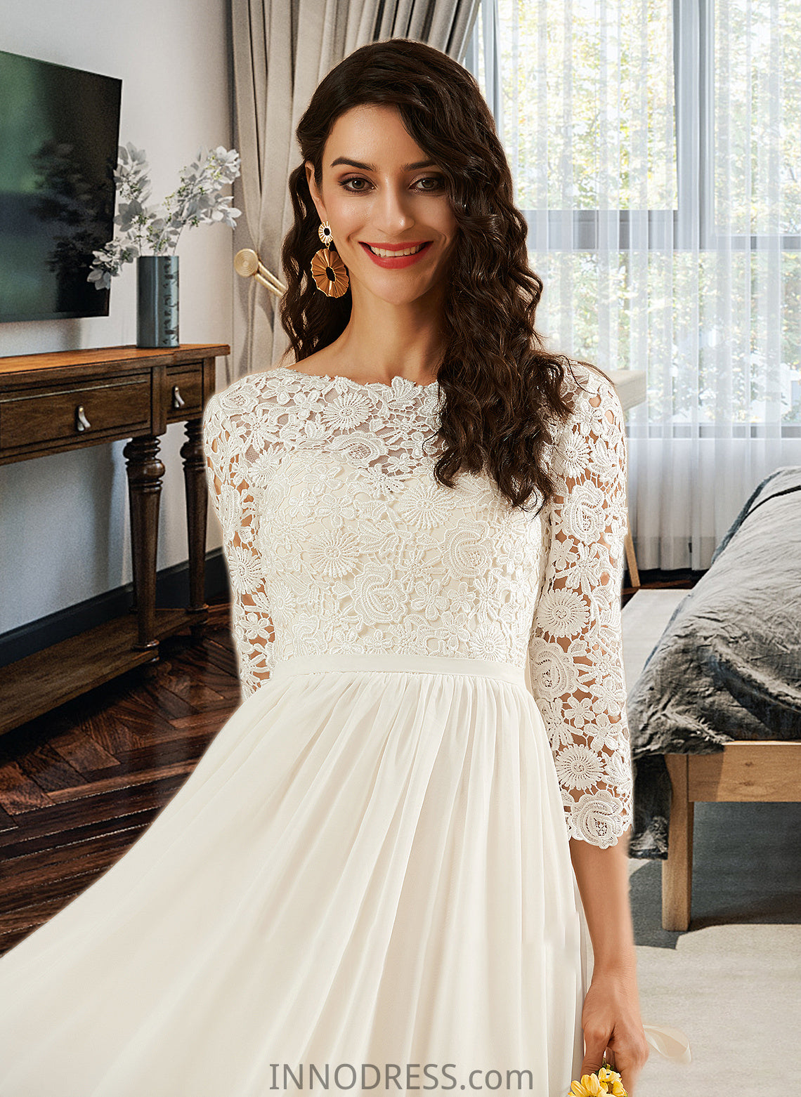 Desirae A-Line Sweep Train Wedding Dress With Lace DPP0013715