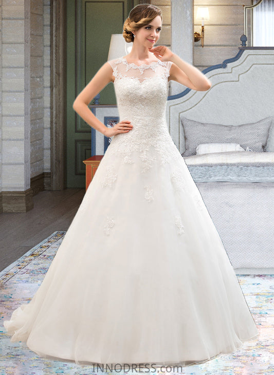 Amirah Ball-Gown/Princess Illusion Sweep Train Organza Tulle Wedding Dress With Beading Sequins DPP0013719