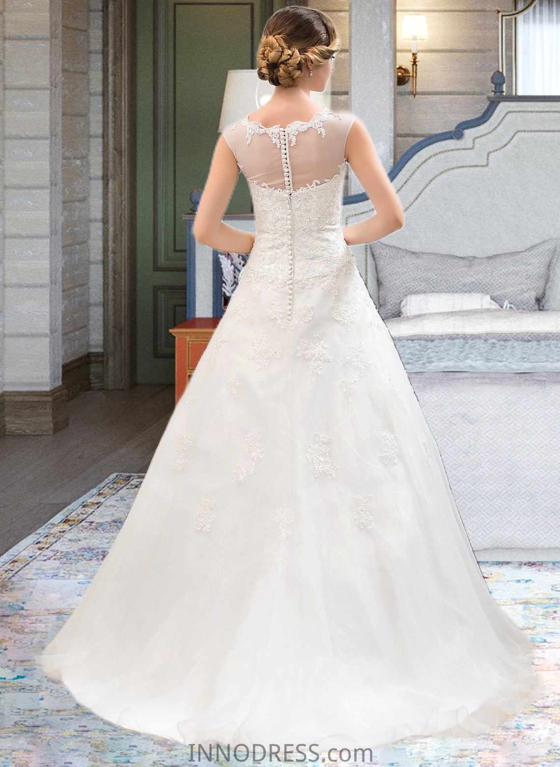 Amirah Ball-Gown/Princess Illusion Sweep Train Organza Tulle Wedding Dress With Beading Sequins DPP0013719