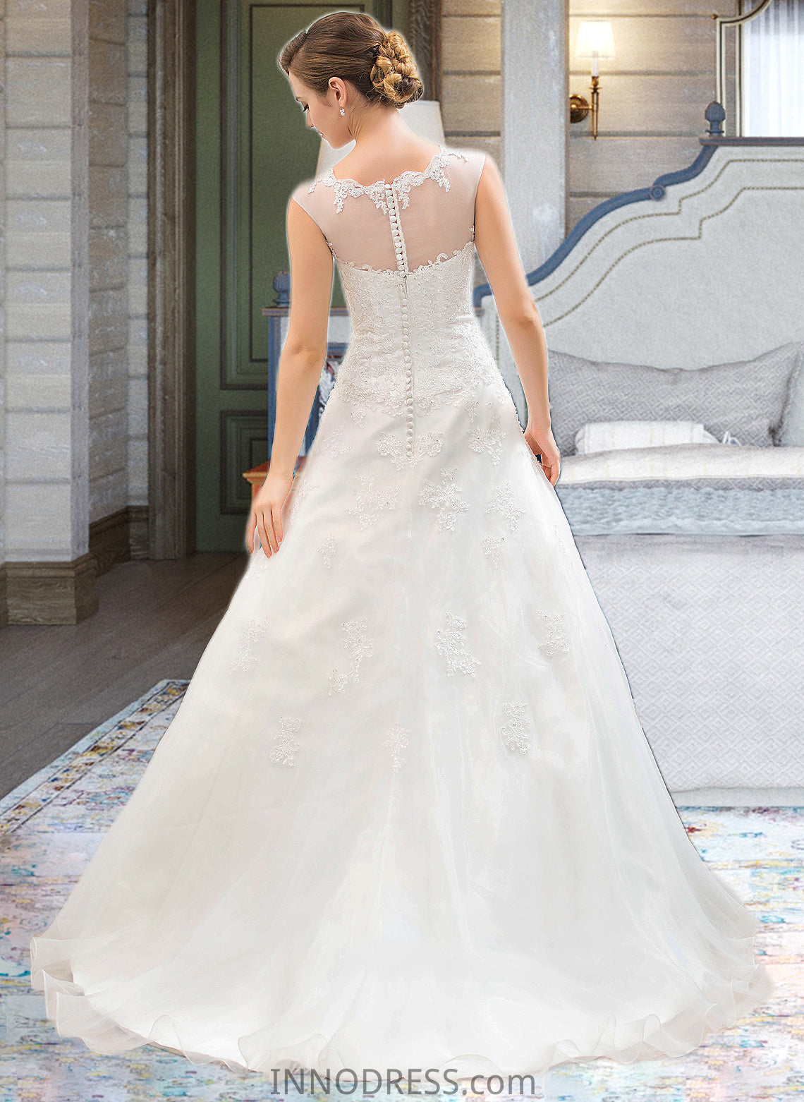 Amirah Ball-Gown/Princess Illusion Sweep Train Organza Tulle Wedding Dress With Beading Sequins DPP0013719