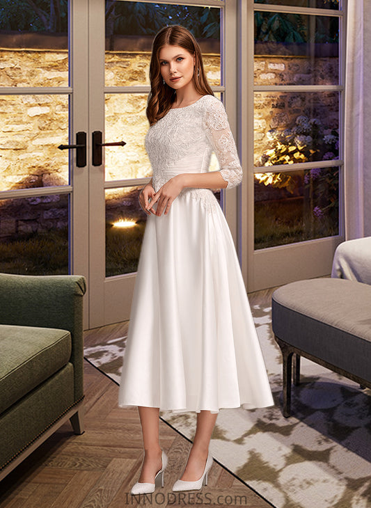 Lyric A-Line Scoop Neck Tea-Length Wedding Dress With Pockets DPP0013723