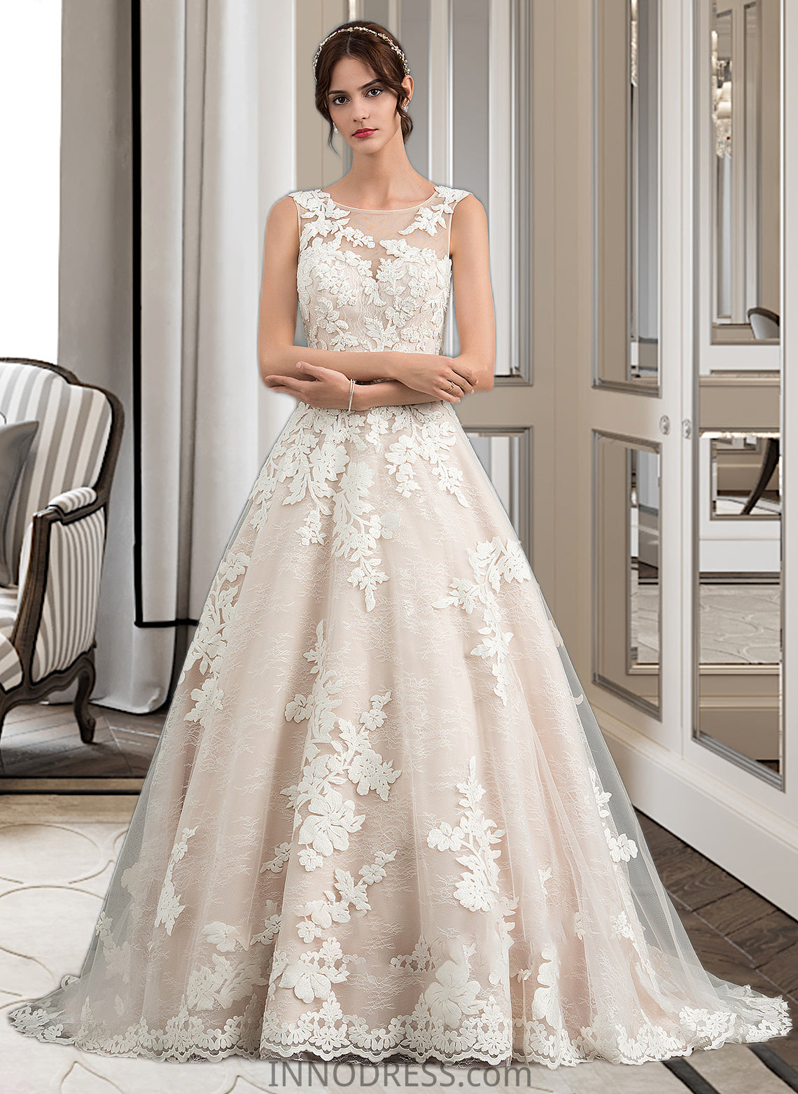 Dahlia Ball-Gown/Princess Illusion Court Train Tulle Wedding Dress With Beading Sequins DPP0013724