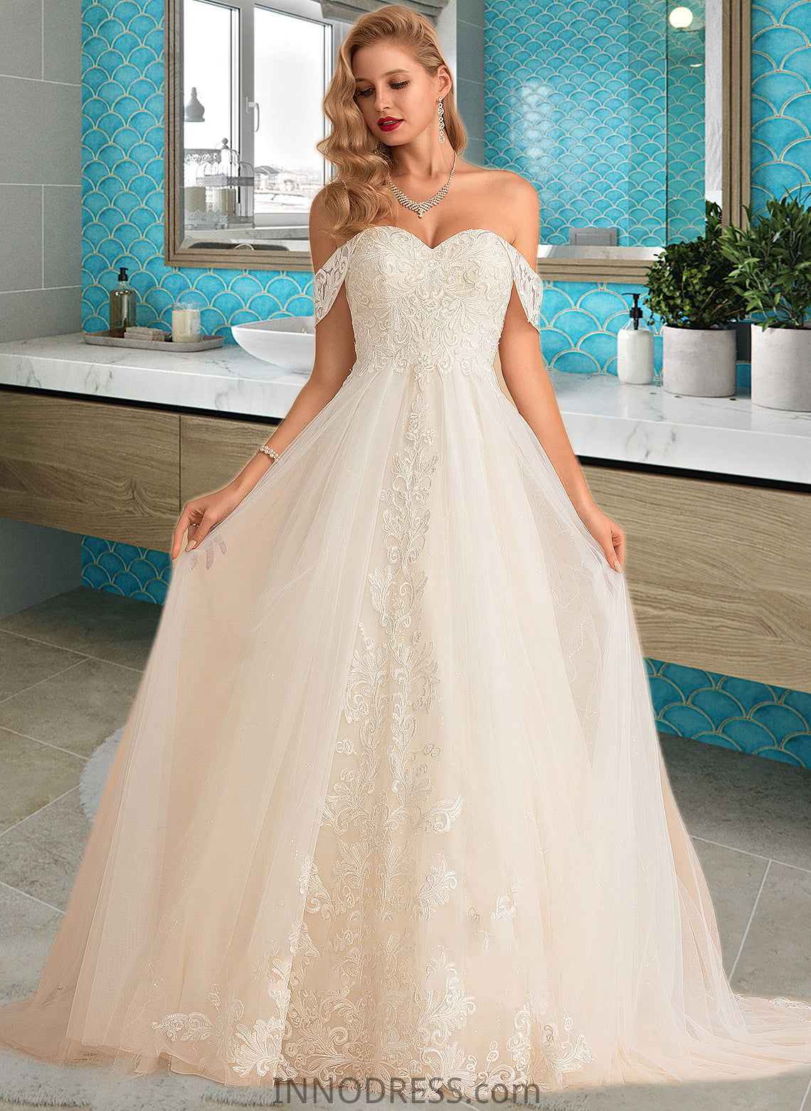 Kaitlyn Ball-Gown/Princess Chapel Train Tulle Lace Wedding Dress With Sequins DPP0013726