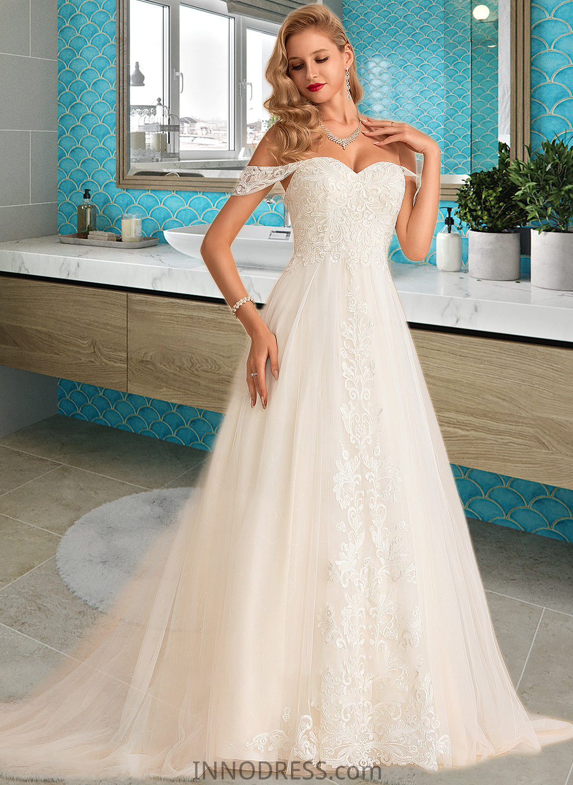 Kaitlyn Ball-Gown/Princess Chapel Train Tulle Lace Wedding Dress With Sequins DPP0013726