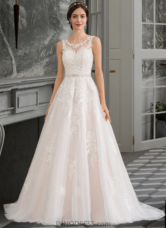 Roberta Ball-Gown/Princess Scoop Neck Court Train Tulle Wedding Dress With Beading Sequins DPP0013730