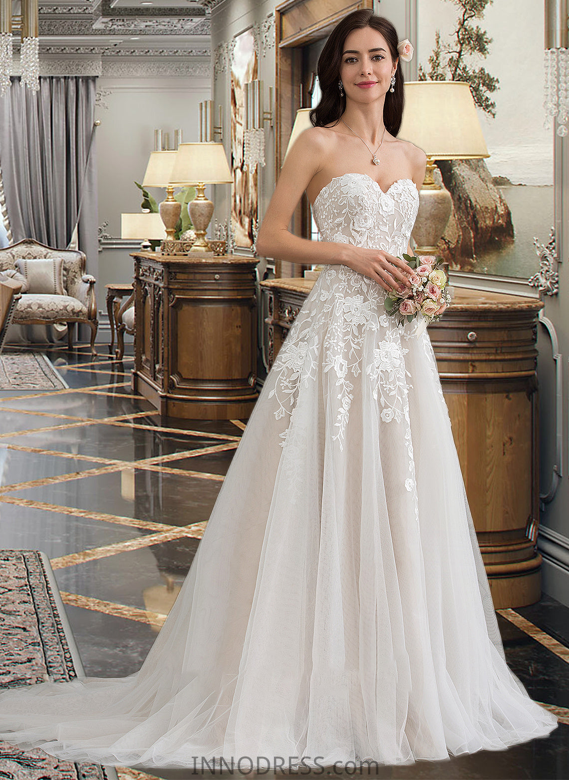 Anastasia Ball-Gown/Princess Sweetheart Court Train Tulle Wedding Dress DPP0013732