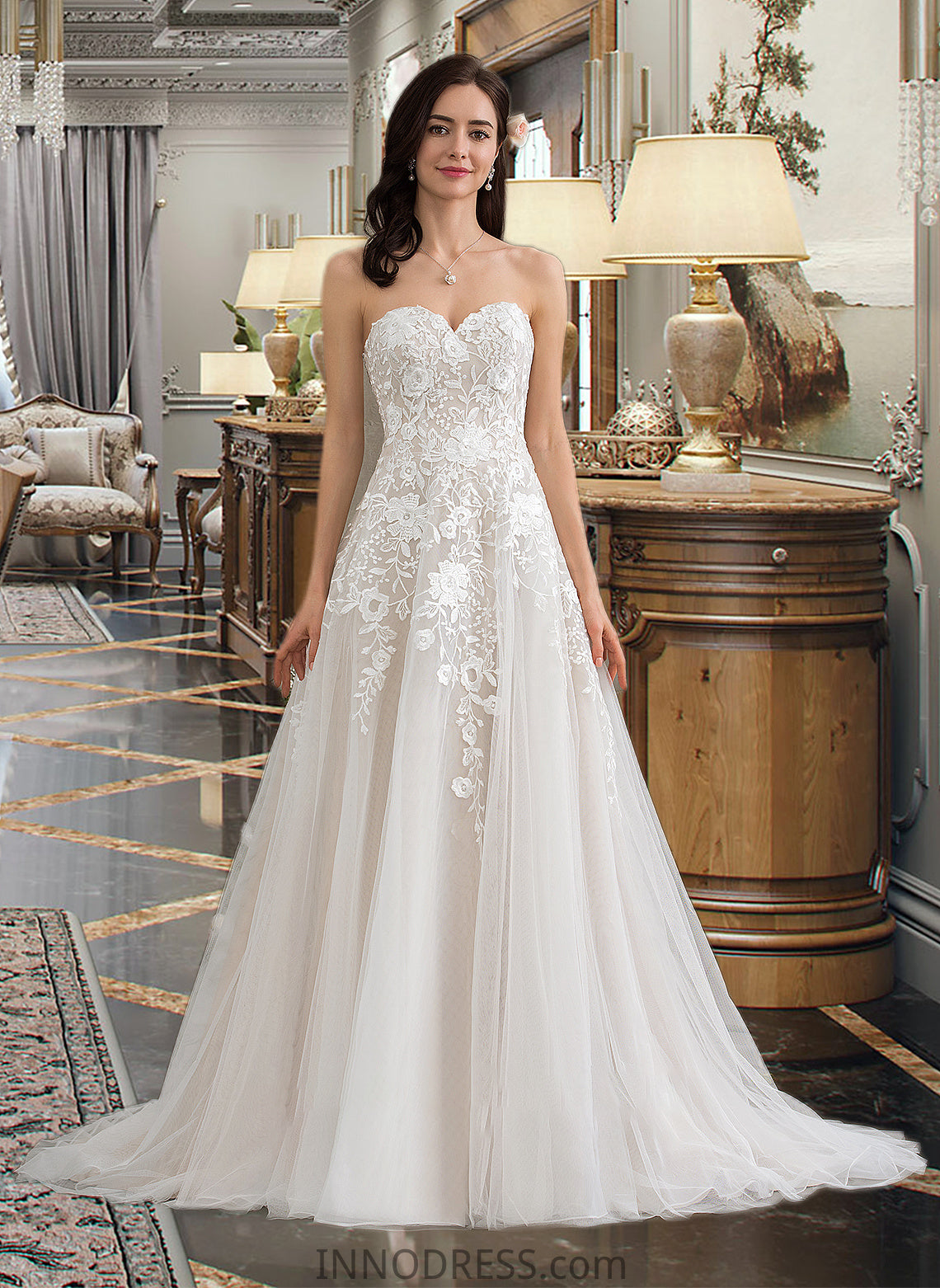 Anastasia Ball-Gown/Princess Sweetheart Court Train Tulle Wedding Dress DPP0013732