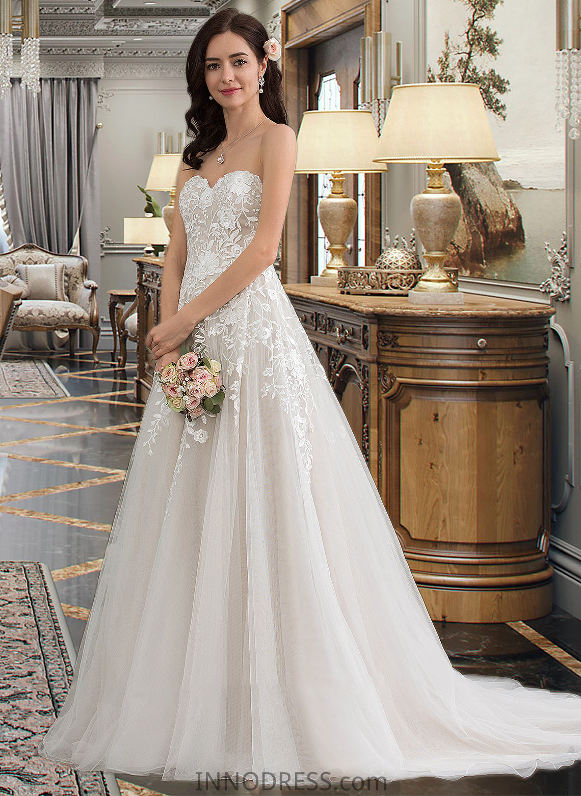 Anastasia Ball-Gown/Princess Sweetheart Court Train Tulle Wedding Dress DPP0013732