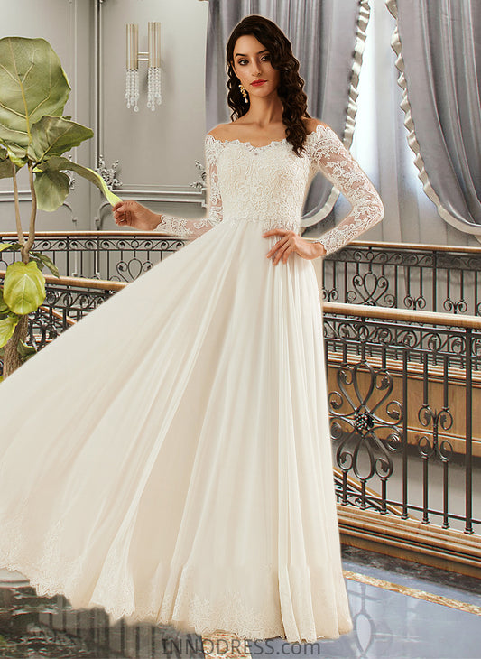 Nancy A-Line Off-the-Shoulder Sweep Train Wedding Dress With Lace DPP0013734