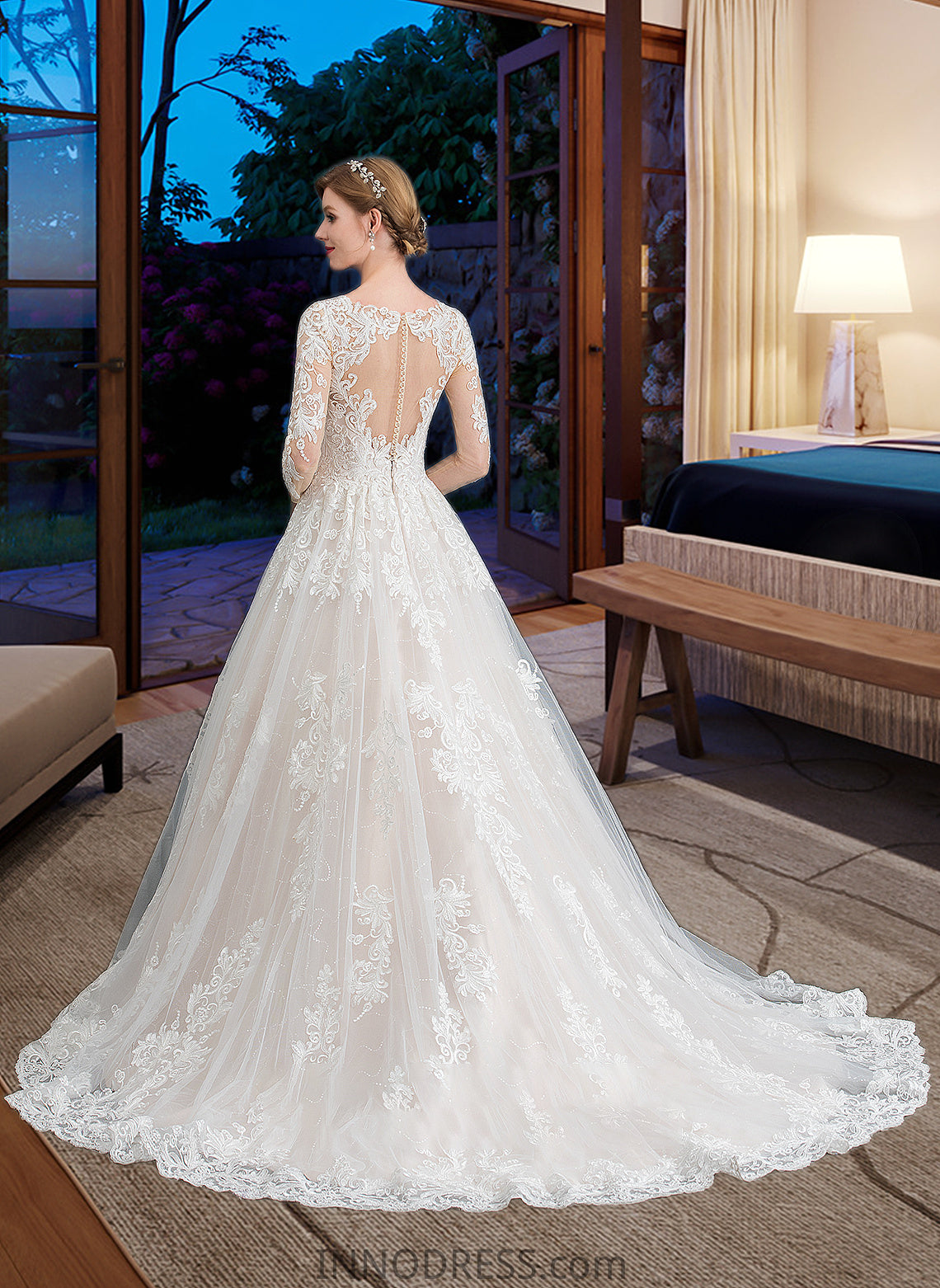 Elliana Ball-Gown/Princess V-neck Chapel Train Tulle Wedding Dress DPP0013735