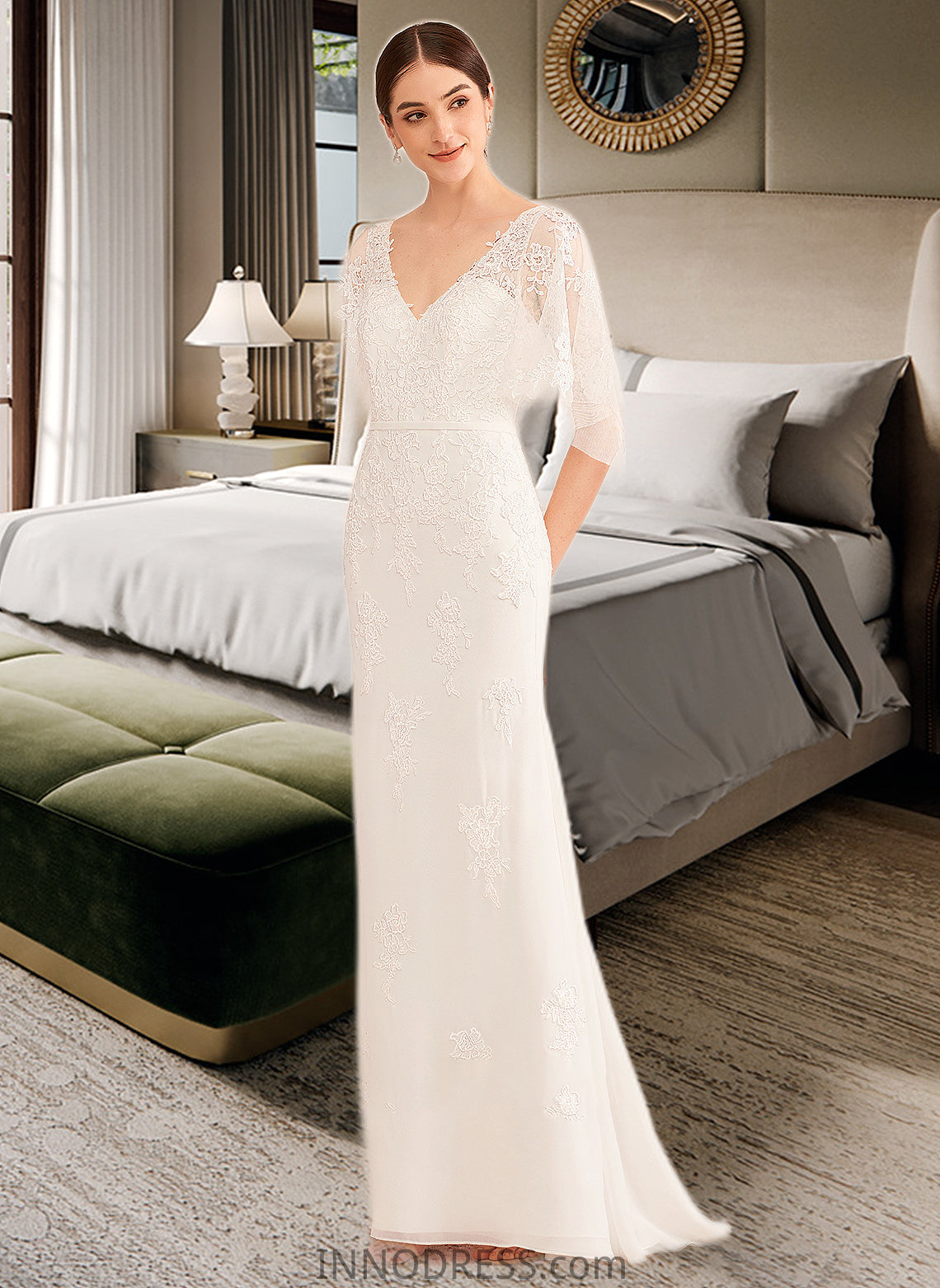 Reagan Trumpet/Mermaid V-neck Court Train Wedding Dress With Sash DPP0013744