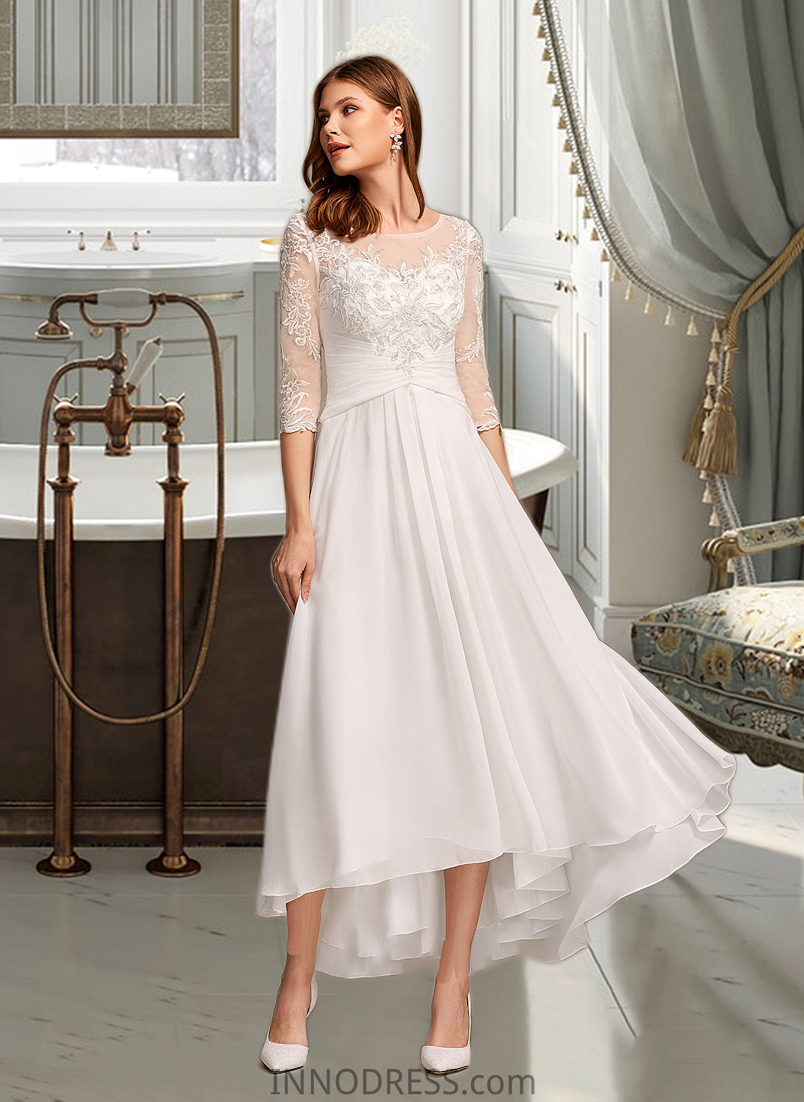 Tianna A-Line Illusion Asymmetrical Wedding Dress With Lace DPP0013749