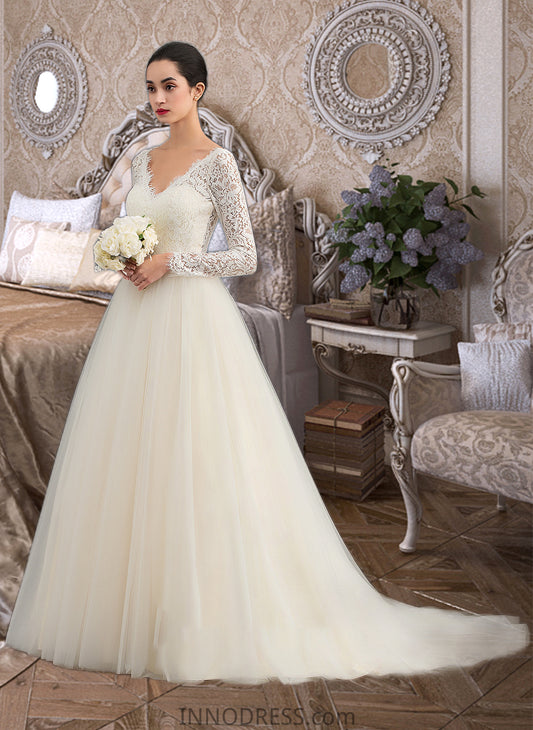 Lizeth Ball-Gown/Princess V-neck Court Train Tulle Lace Wedding Dress DPP0013756