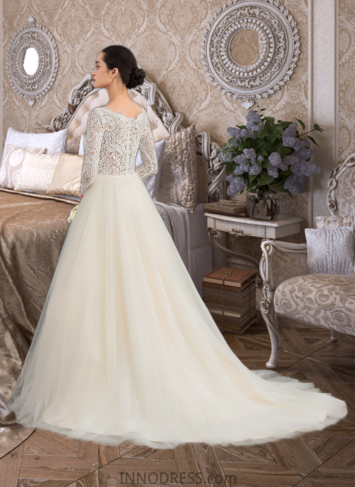 Lizeth Ball-Gown/Princess V-neck Court Train Tulle Lace Wedding Dress DPP0013756