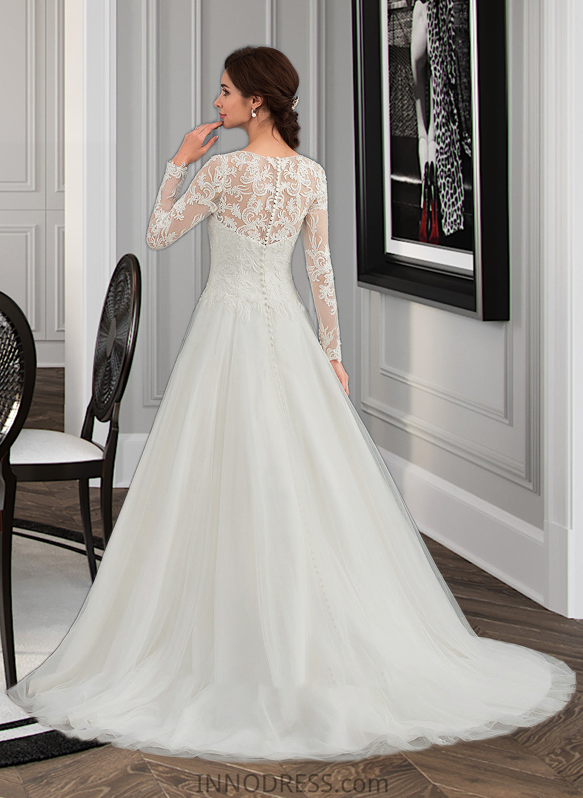 Jaylen Ball-Gown/Princess Scoop Neck Sweep Train Tulle Wedding Dress DPP0013759