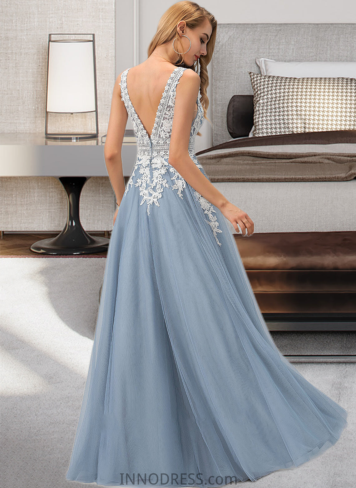 Carissa Ball-Gown/Princess V-neck Floor-Length Tulle Wedding Dress With Lace DPP0013763