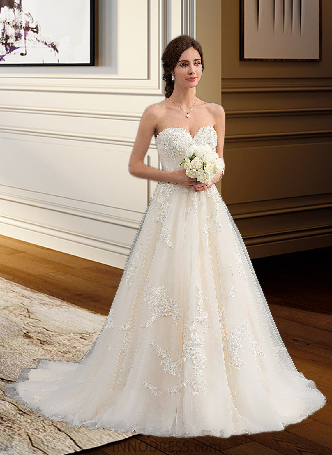 Elliana Ball-Gown/Princess Sweetheart Court Train Tulle Wedding Dress With Ruffle Beading DPP0013766