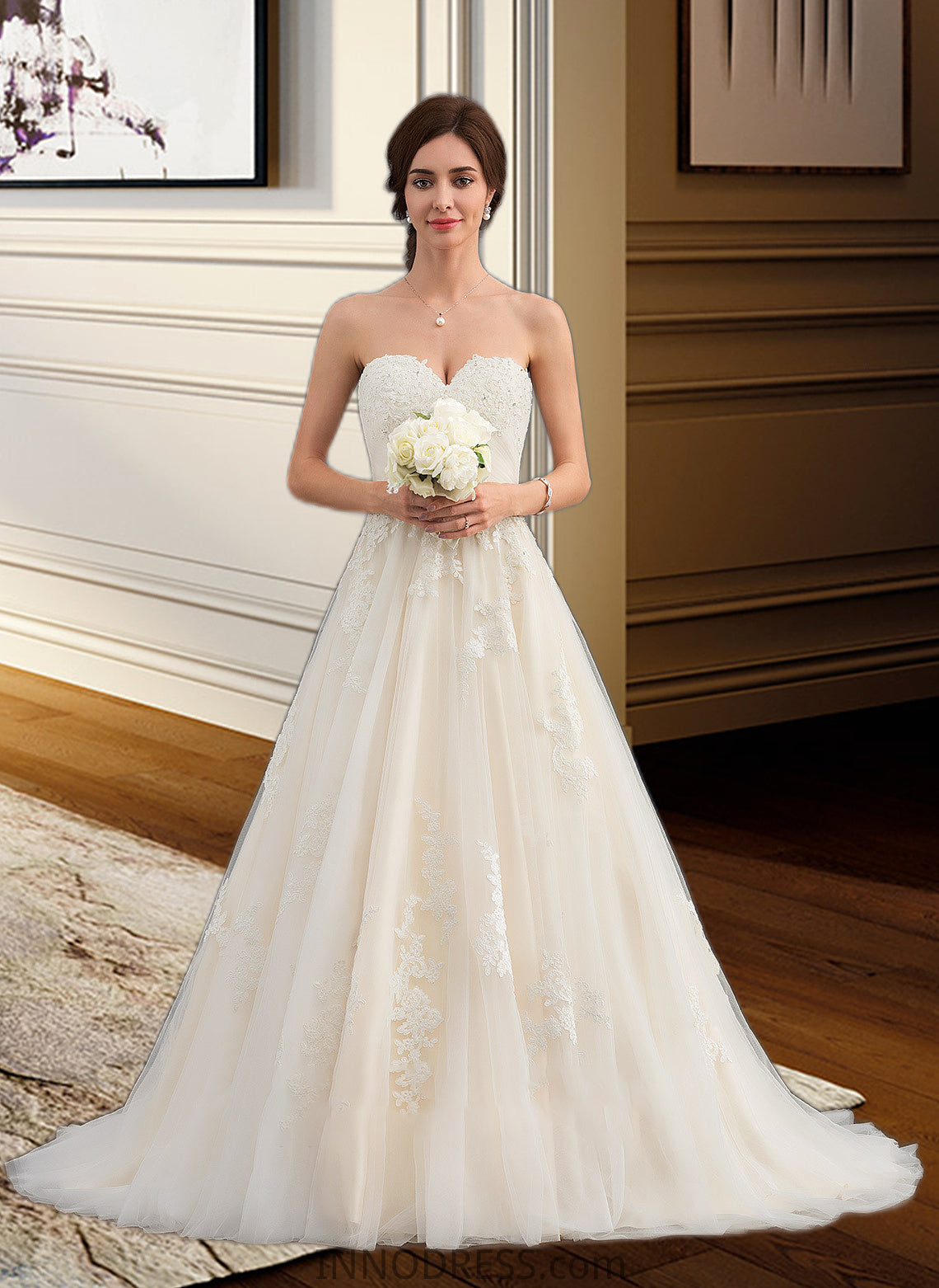 Elliana Ball-Gown/Princess Sweetheart Court Train Tulle Wedding Dress With Ruffle Beading DPP0013766