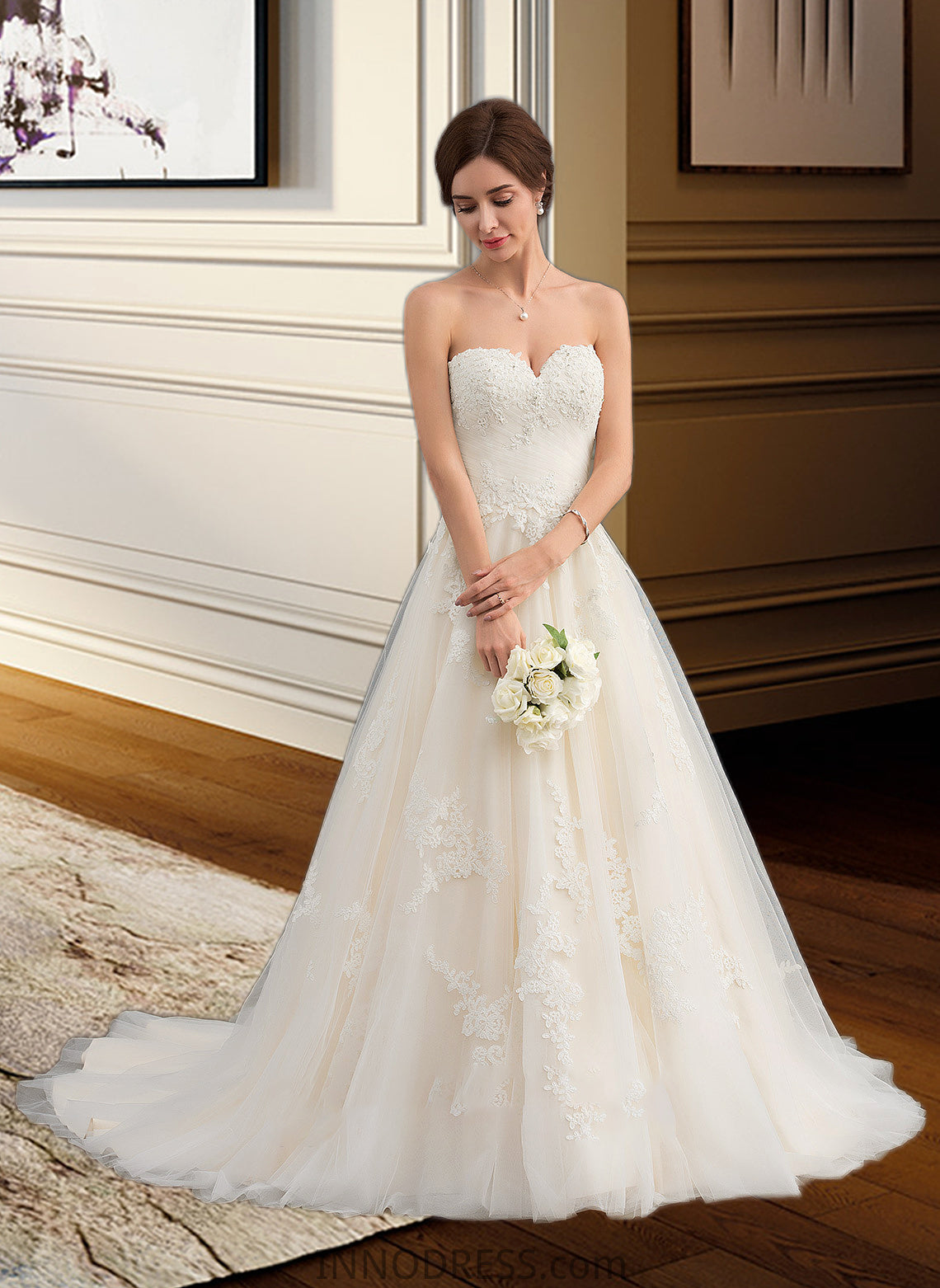 Elliana Ball-Gown/Princess Sweetheart Court Train Tulle Wedding Dress With Ruffle Beading DPP0013766