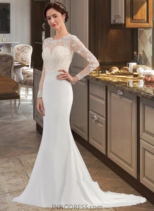 Shyann Trumpet/Mermaid Illusion Sweep Train Stretch Crepe Wedding Dress DPP0013767