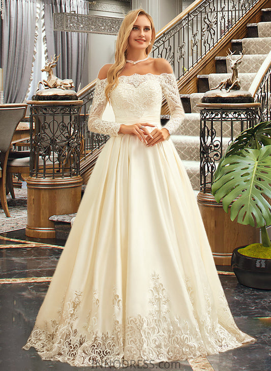 Adelaide Ball-Gown/Princess Sweep Train Satin Wedding Dress With Beading Sequins DPP0013768