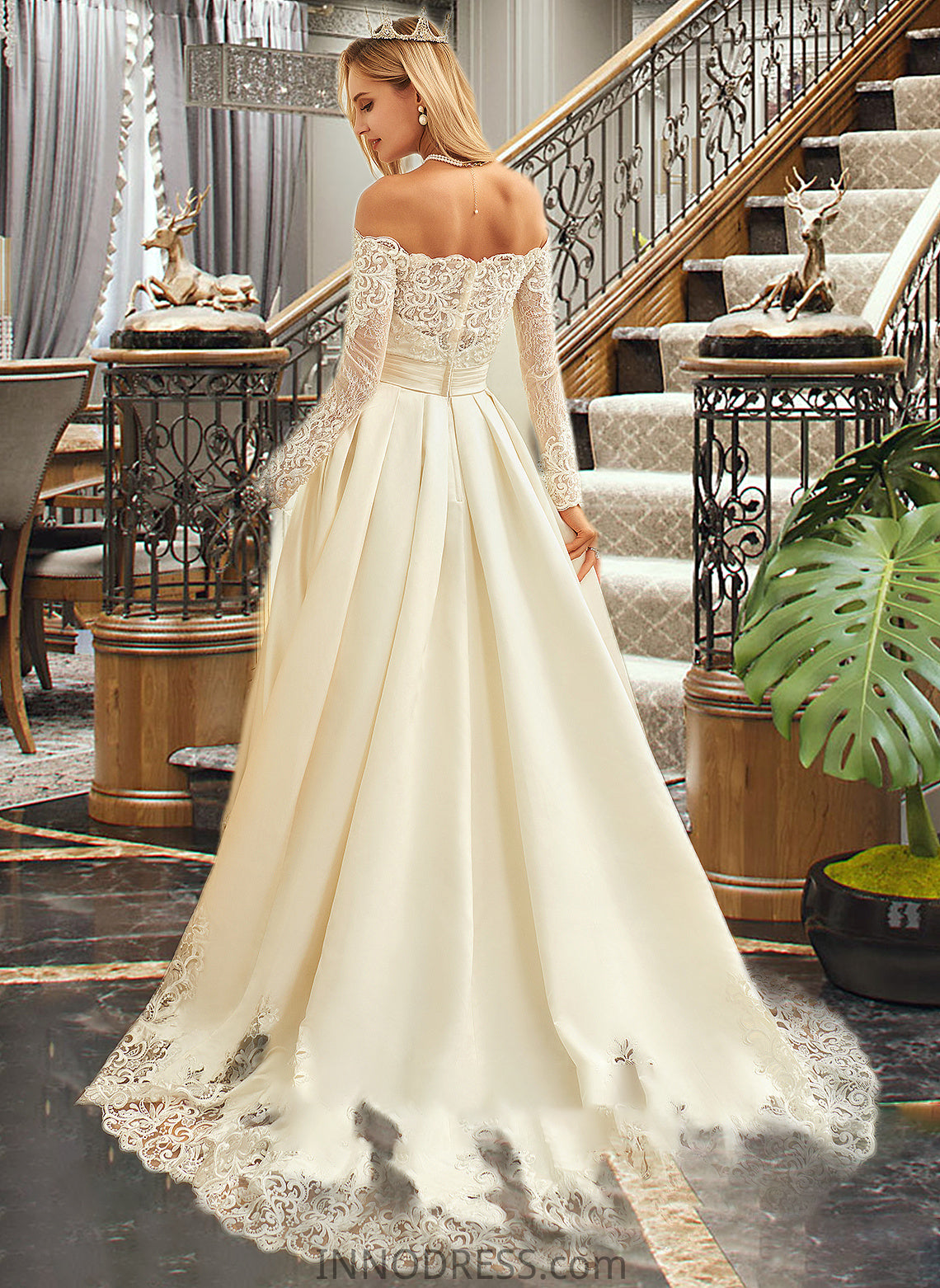 Adelaide Ball-Gown/Princess Sweep Train Satin Wedding Dress With Beading Sequins DPP0013768