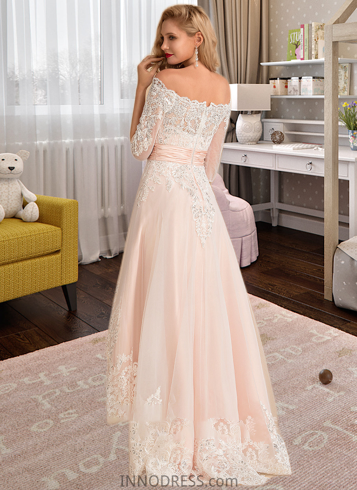 Daisy A-Line Asymmetrical Satin Tulle Lace Wedding Dress With Sequins DPP0013769