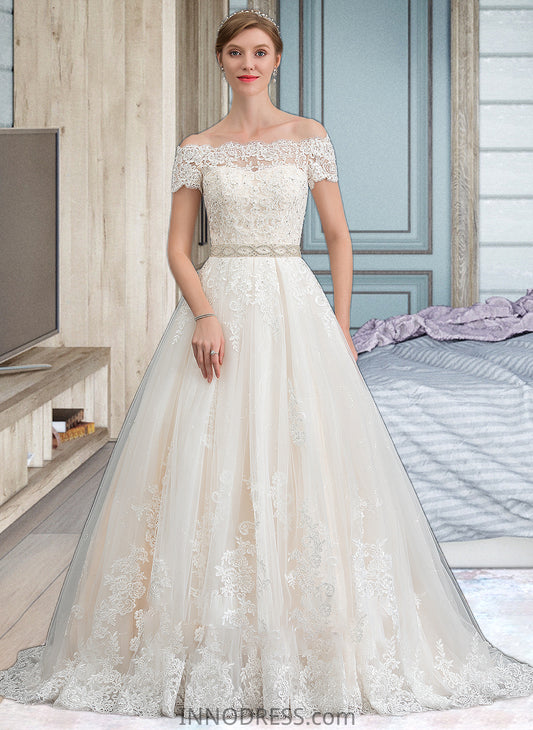 Lillie Ball-Gown/Princess Court Train Tulle Wedding Dress With Beading Sequins DPP0013770