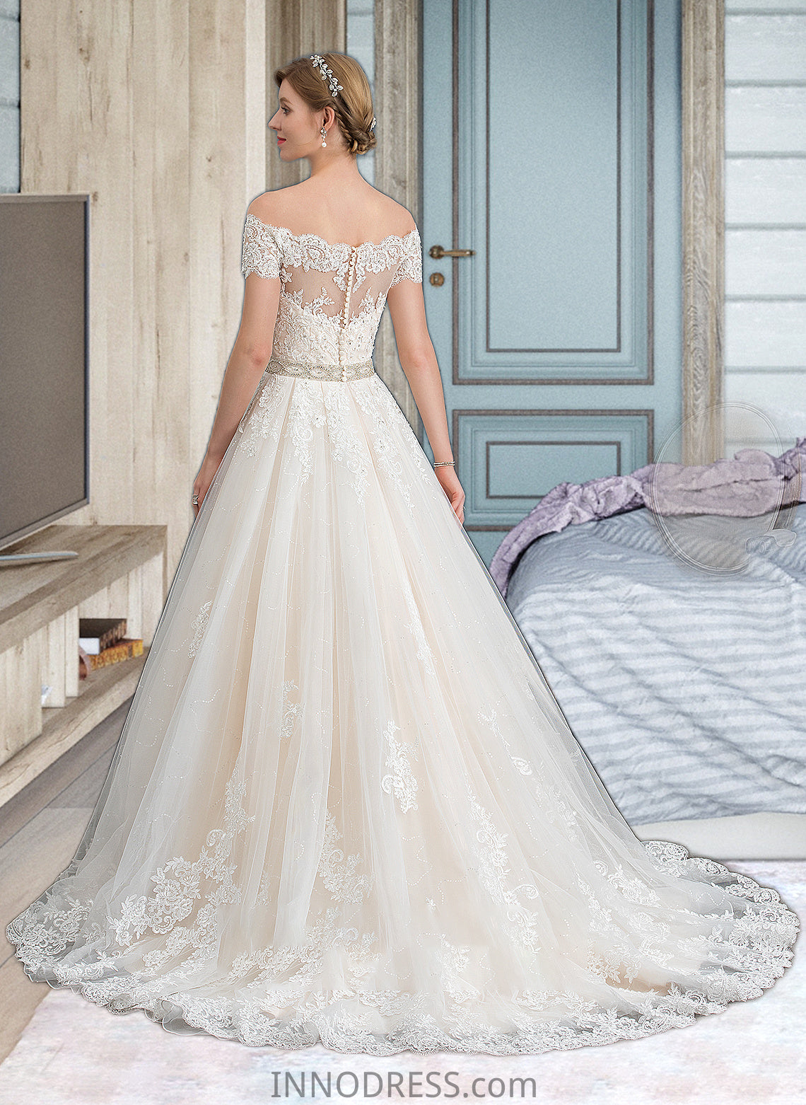 Lillie Ball-Gown/Princess Court Train Tulle Wedding Dress With Beading Sequins DPP0013770