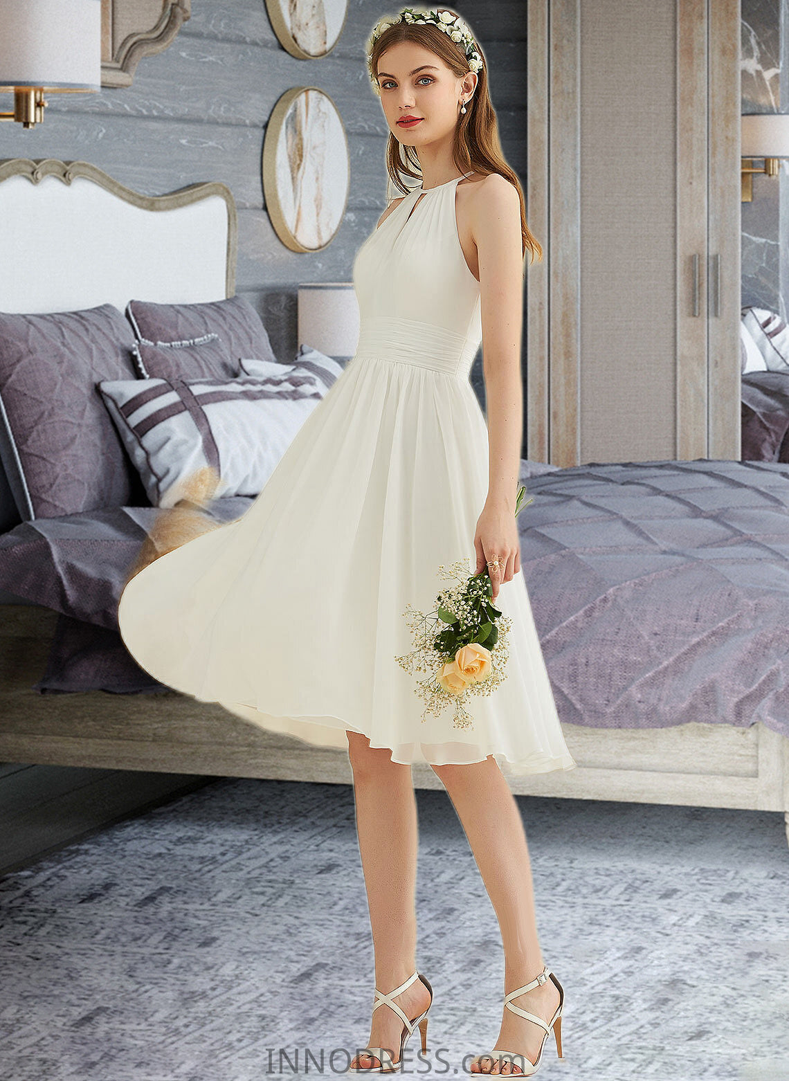 Jacqueline A-Line Knee-Length Chiffon Wedding Dress DPP0013778