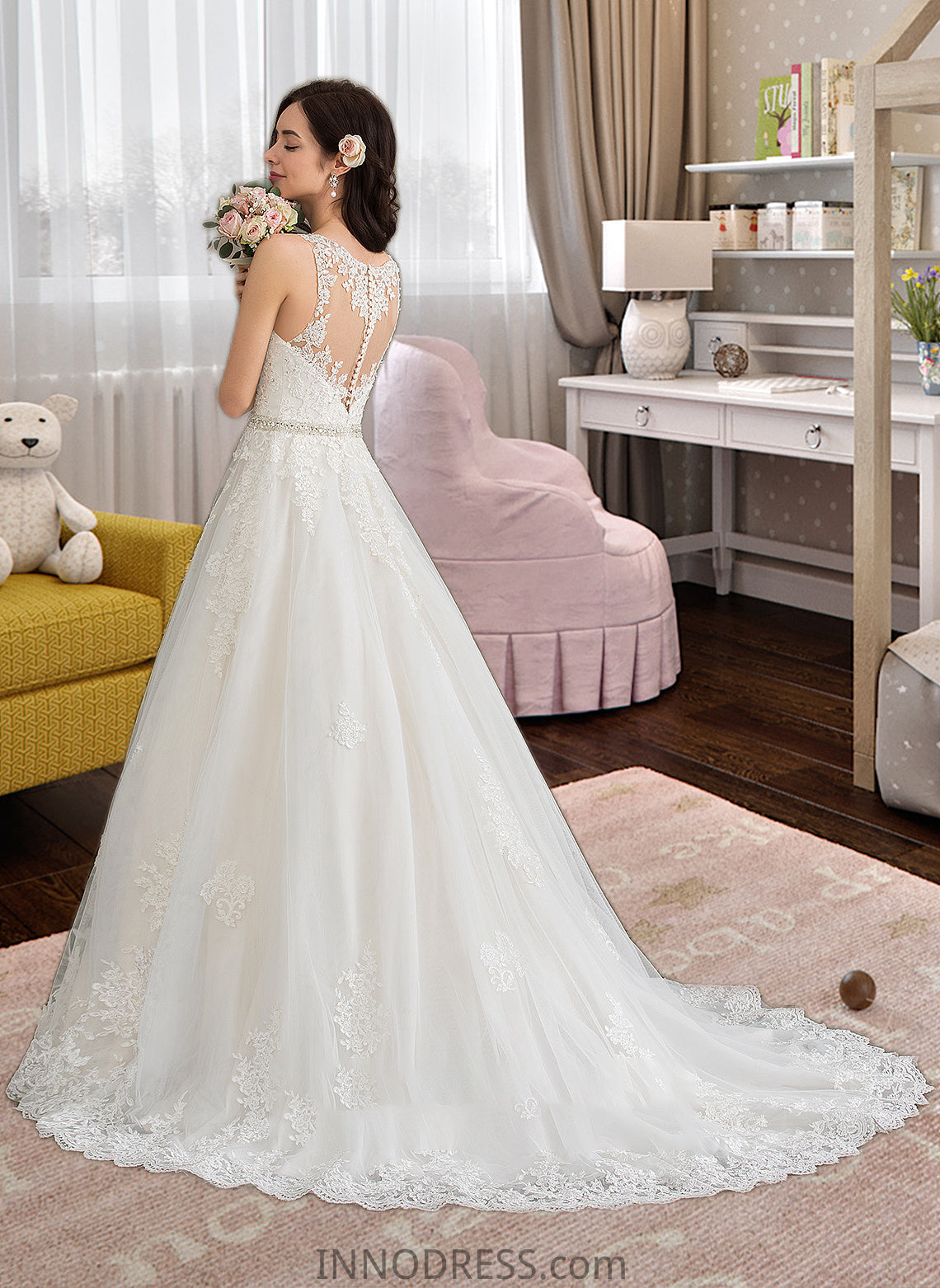 Ireland Ball-Gown/Princess V-neck Court Train Tulle Wedding Dress With Beading Sequins DPP0013779