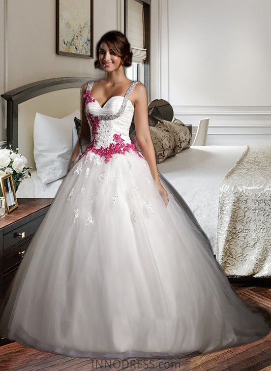 Lara Ball-Gown/Princess Sweetheart Chapel Train Tulle Wedding Dress With Ruffle Appliques Lace Bow(s) DPP0013780